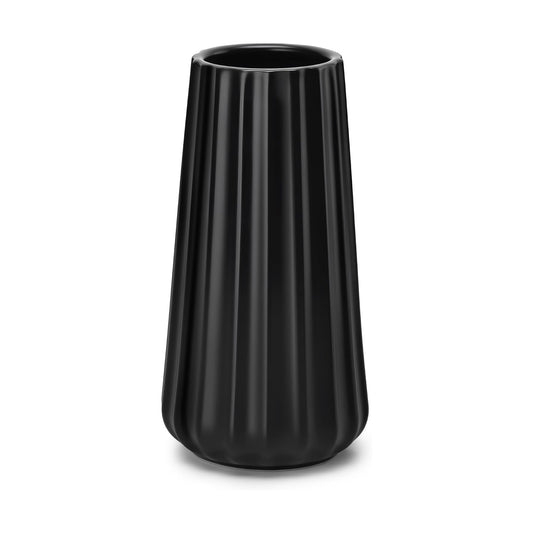 Ceramic Vase / Modern Ribbed Glossy Decorative Vase / Black / 7.8 Inch