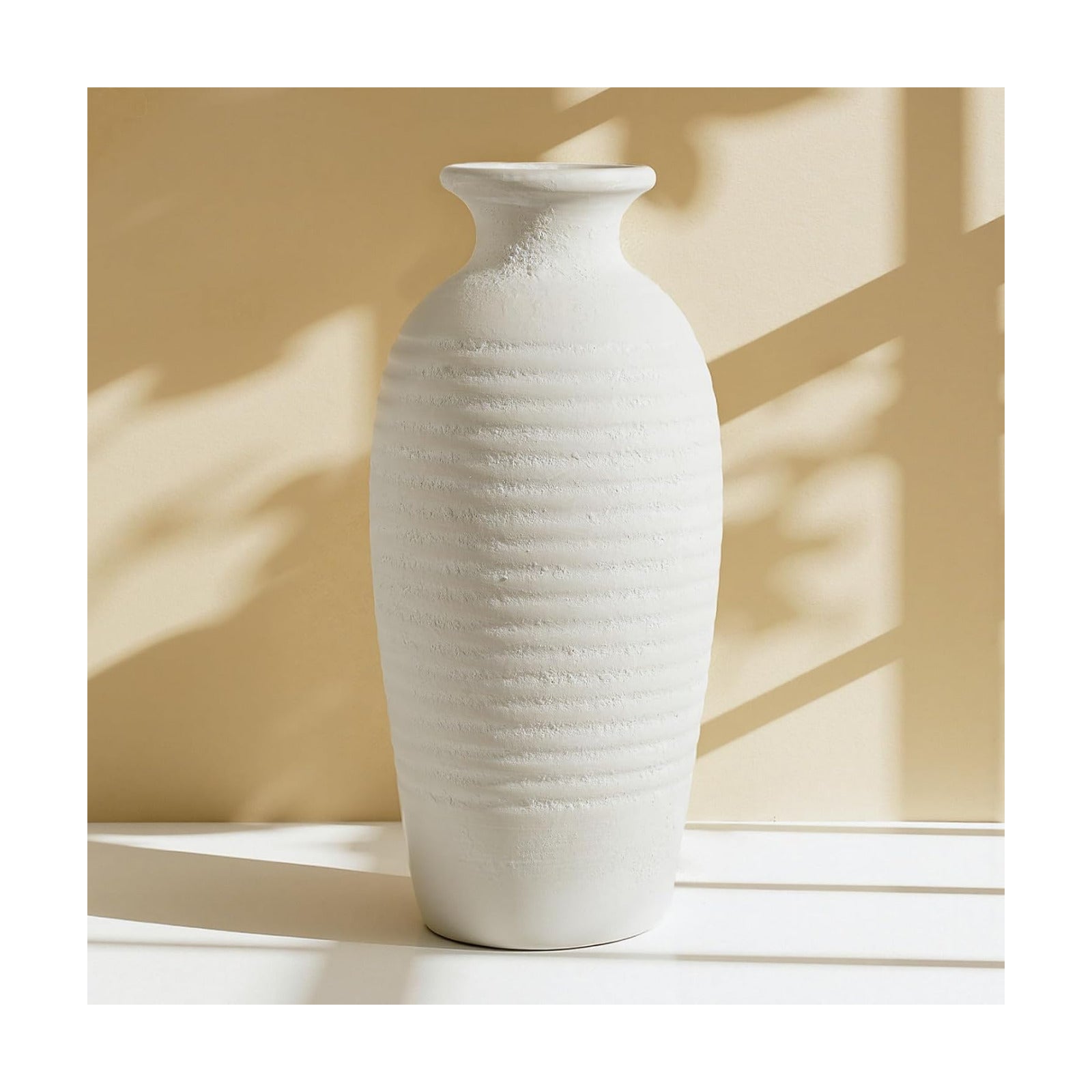 Rustic Ceramic Threaded White Vase / Off-white-14.4"tall