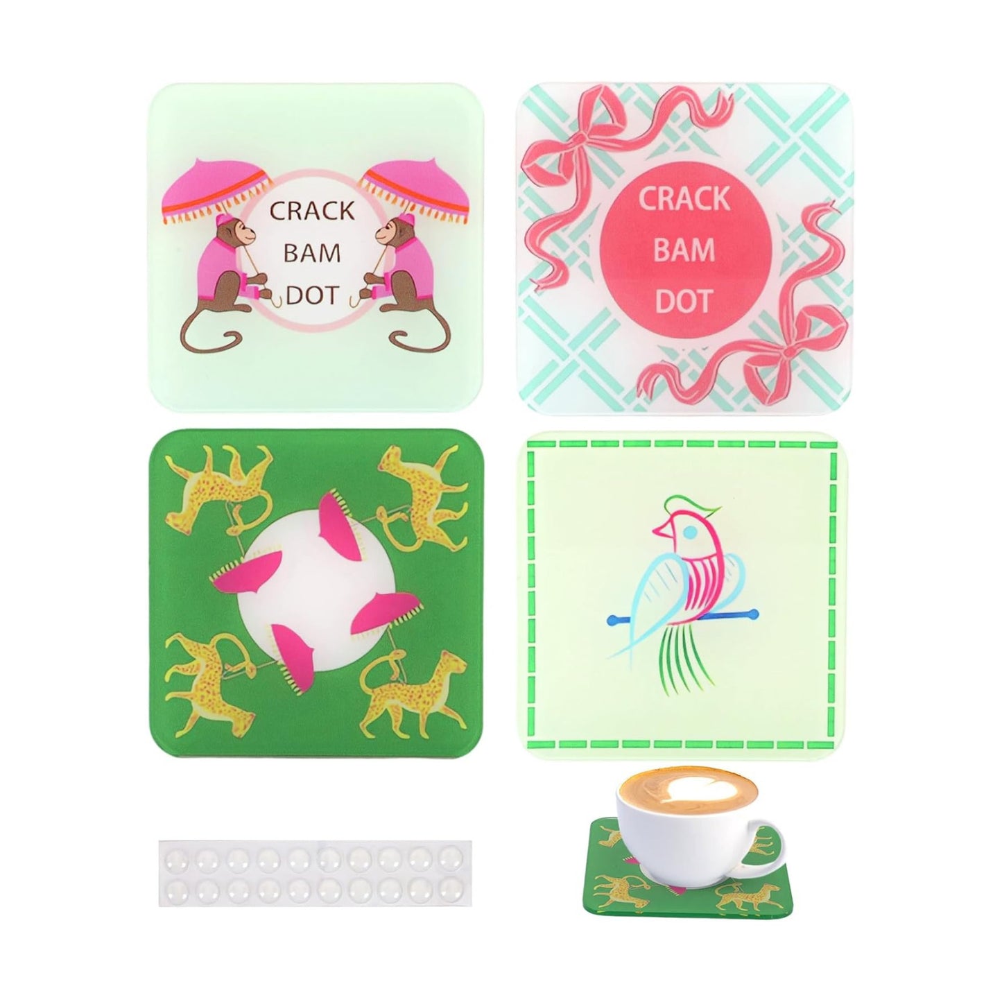Self-Adhesive Silicone Pads '' Mahjong Discard Tile Coaster / 3.94 x 3.94 / Set of 4
