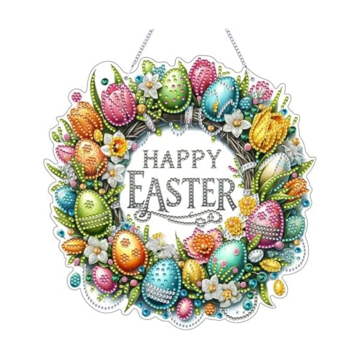 VODAPYC Easter Wreath Diamond Art Hanging Kits for Adults, DIY Double Sided Partial Special Shaped Diamond Art Window Pendant Ornament(Happy Easter Wreath)