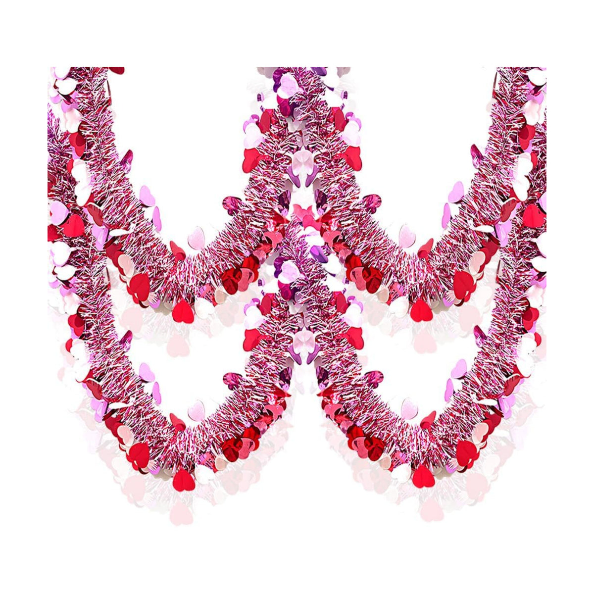 33 Ft Valentines Day Tinsel Garland Shiny Thick Tinsel Valentines Decorations Metallic Twist Foil Red White Pink Heart Garland for Anniversary Wedding Parade Floats Indoor Outdoor Decor Supplies