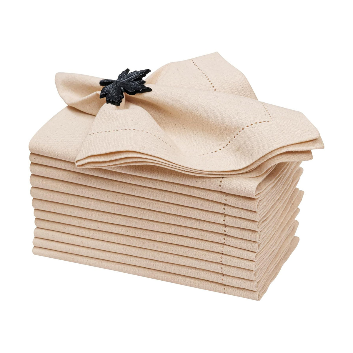 Alpha Living Home Linen Cloth Napkins, Natural, 18x18 in, 12-Pack | Flax cotton blend, hemstitched edges, mitered
