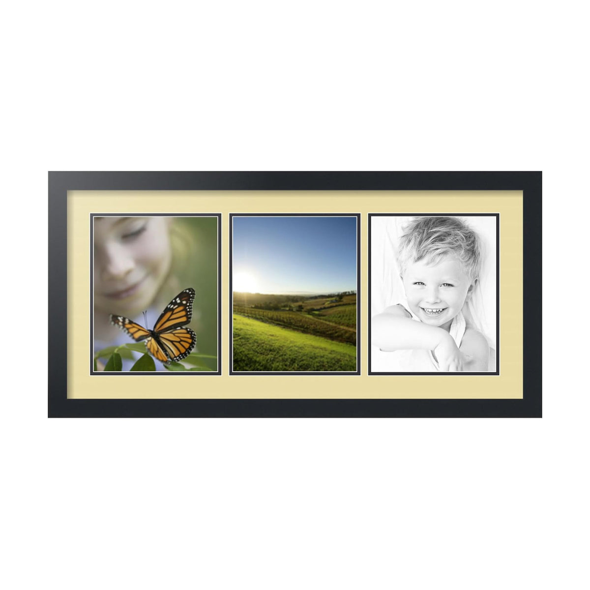 ArtToFrames Collage Picture Frame 3 Opening 3-8x10 Photo Frame | Made in USA | Black Frame Buttercup and Black Mats