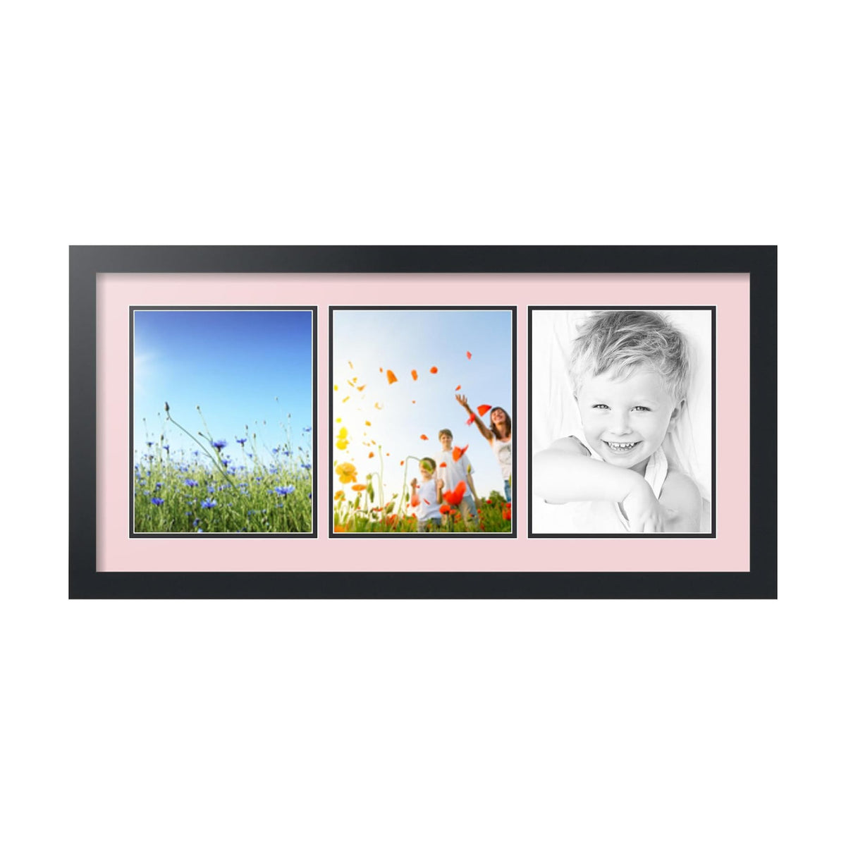ArtToFrames Collage Picture Frame 3 Opening 3-8x10 Photo Frame | Made in USA | Black Frame Hollyhock and Black Mats