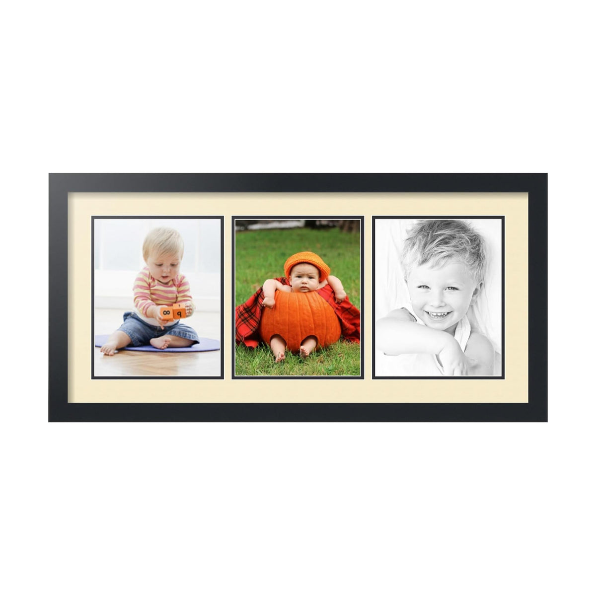 ArtToFrames Collage Picture Frame 3 Opening 3-8x10 Photo Frame | Made in USA | Black Frame Cream and Black Mats | Wall