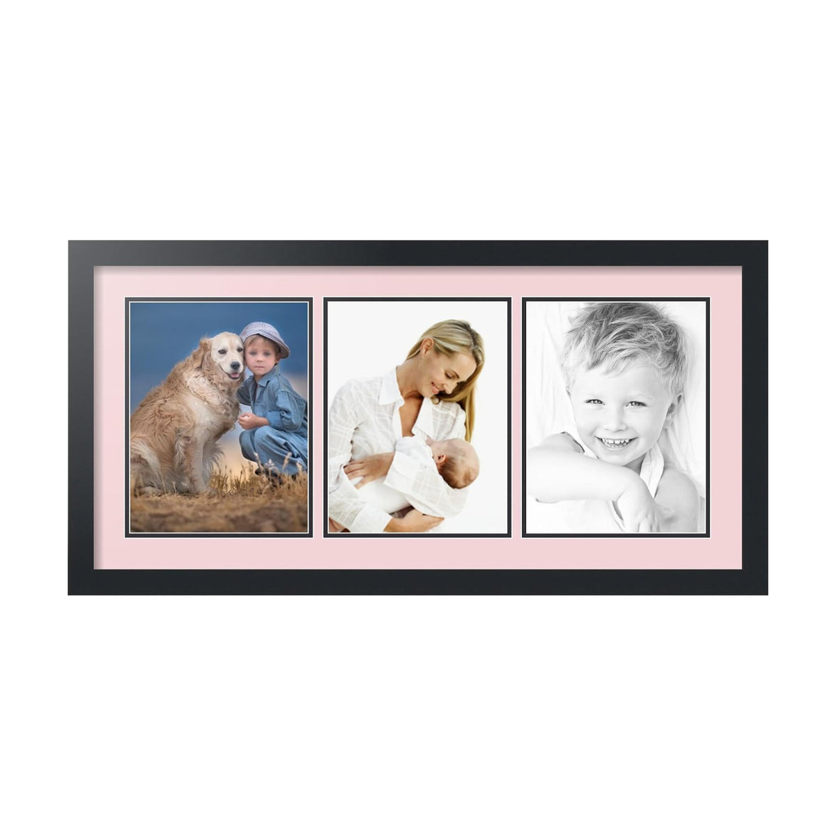 ArtToFrames Collage Picture Frame 3 Opening 3-8.5x11 Photo Frame | Made in USA | Black Frame Hollyhock and Black Mats