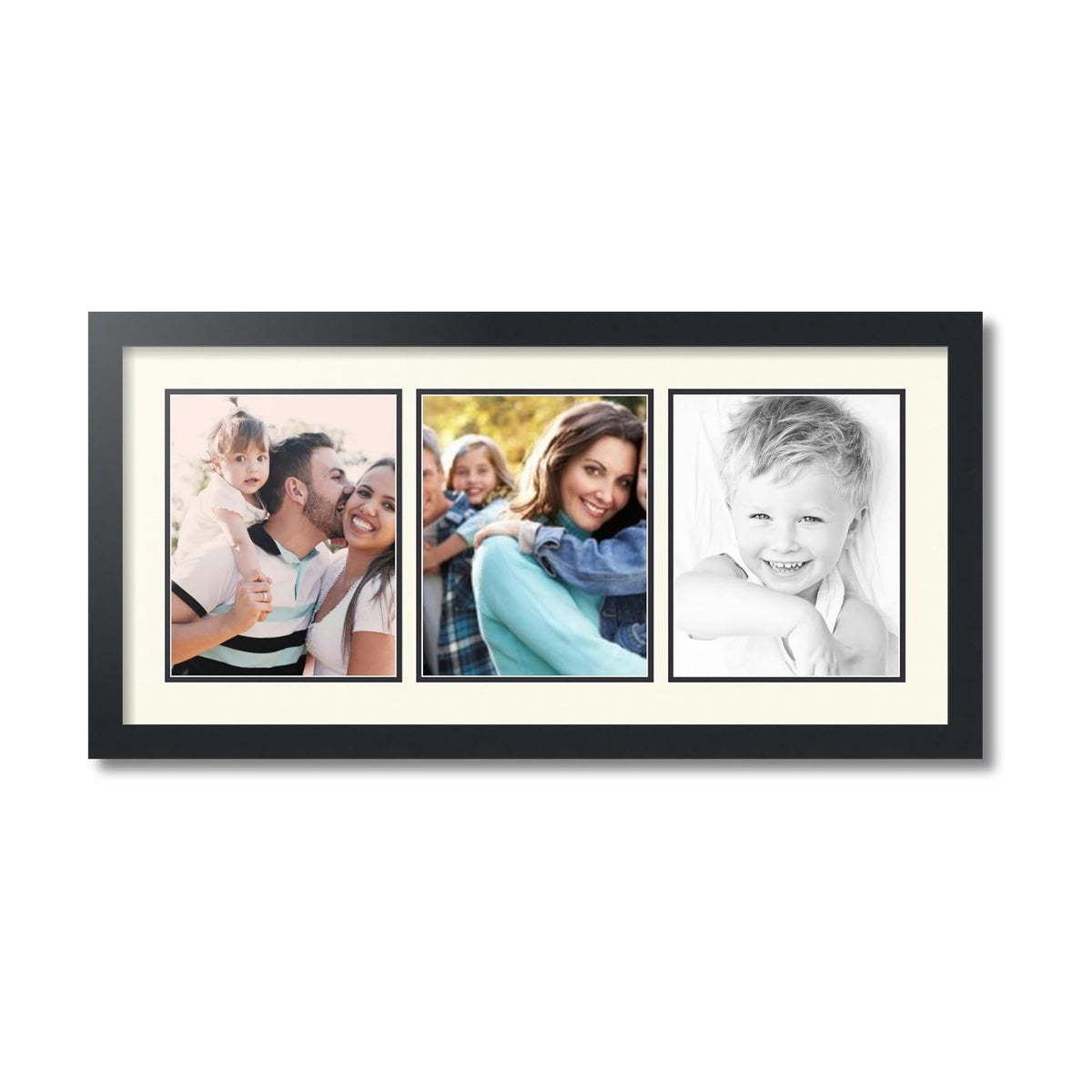 ArtToFrames Collage Picture Frame 3 Opening 3-8x10 Photo Frame | Made in USA | Black Frame Brilliant White and Black