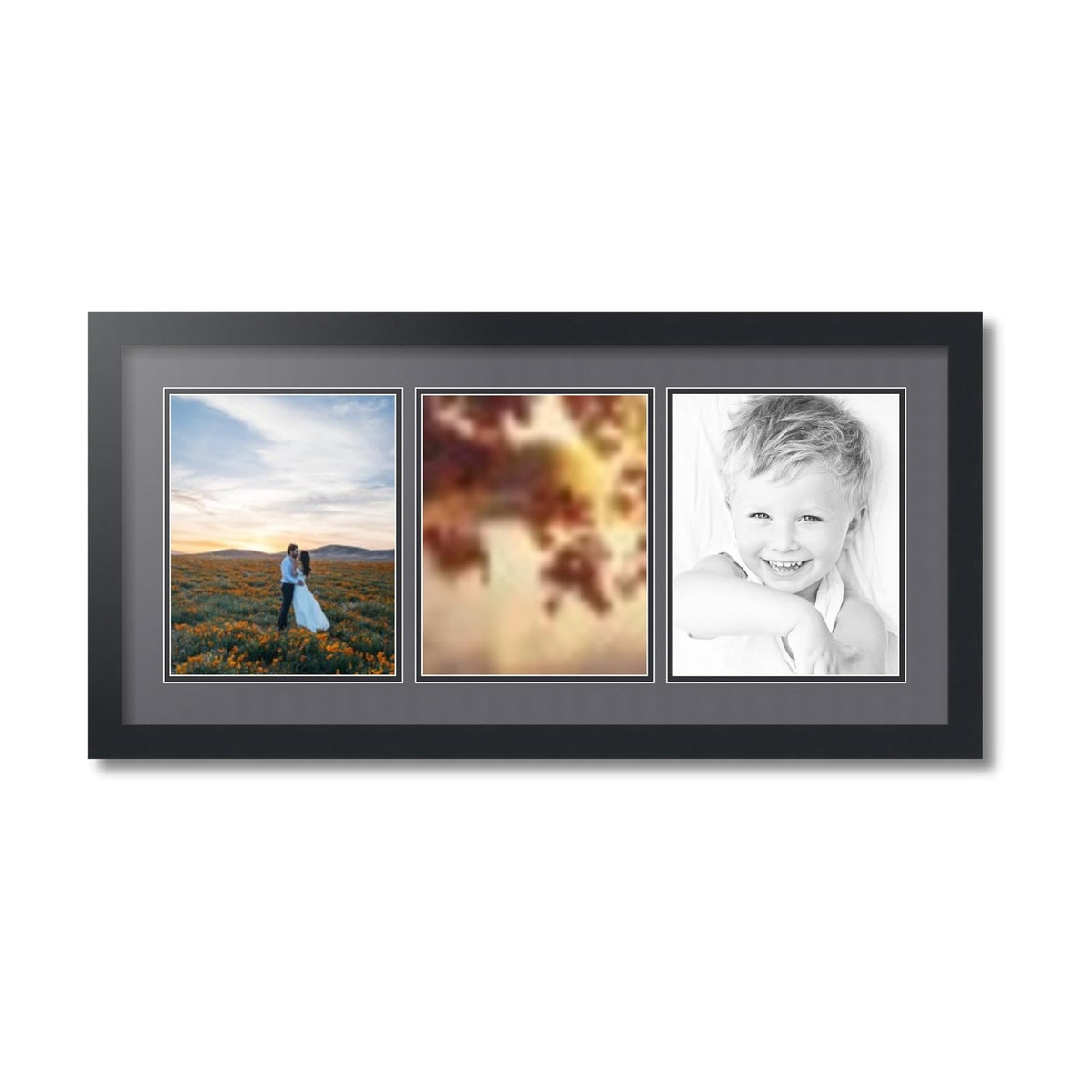 ArtToFrames Collage Picture Frame 3 Opening 3-8x10 Photo Frame | Made in USA | Black Frame Mountain Grey and Black Mats