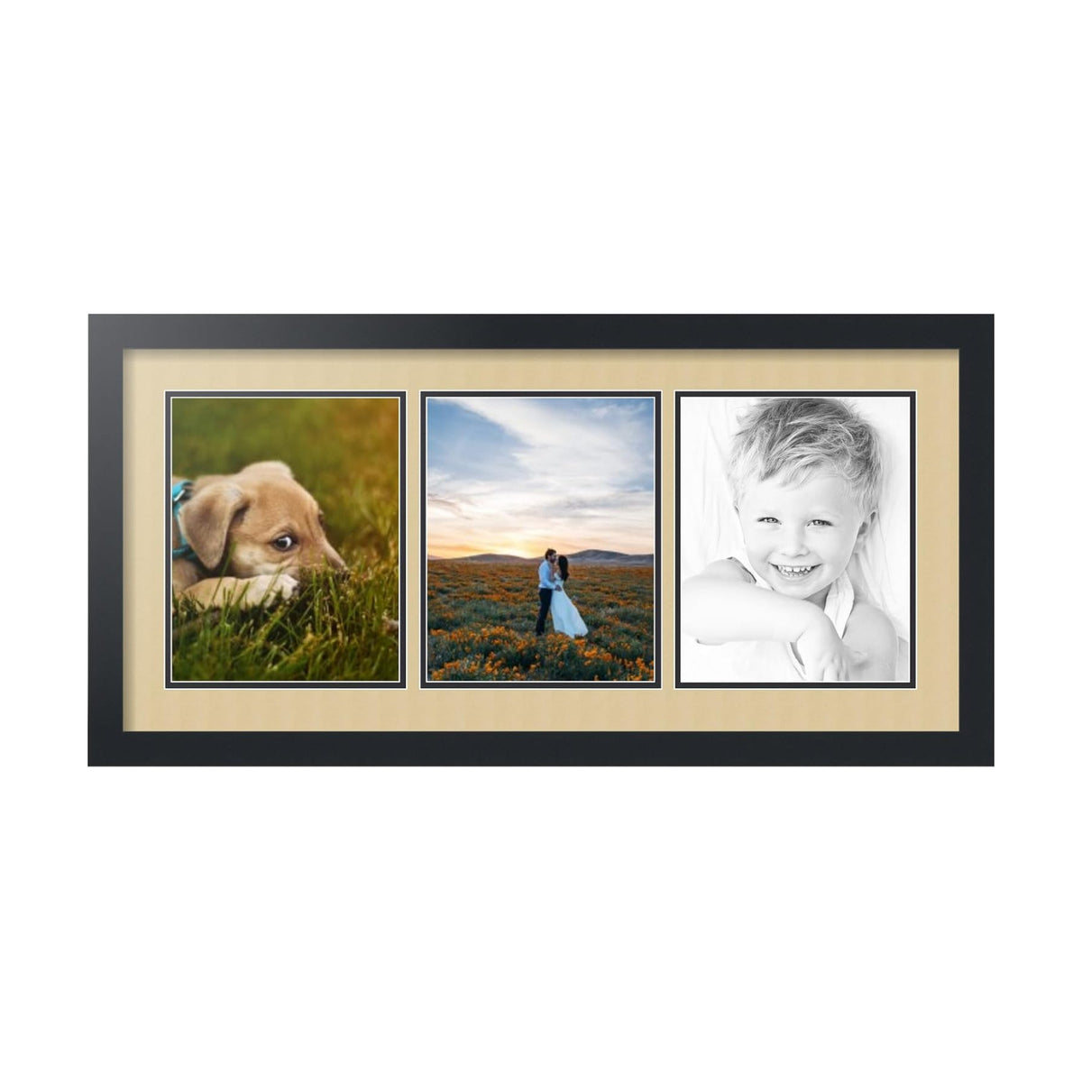 ArtToFrames Collage Picture Frame 3 Opening 3-8x10 Photo Frame | Made in USA | Black Frame Green Whisper and Black Mats