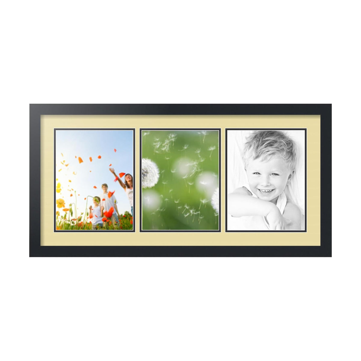 ArtToFrames Collage Picture Frame 3 Opening 3-8.5x11 Photo Frame | Made in USA | Black Frame Buttercup and Black Mats
