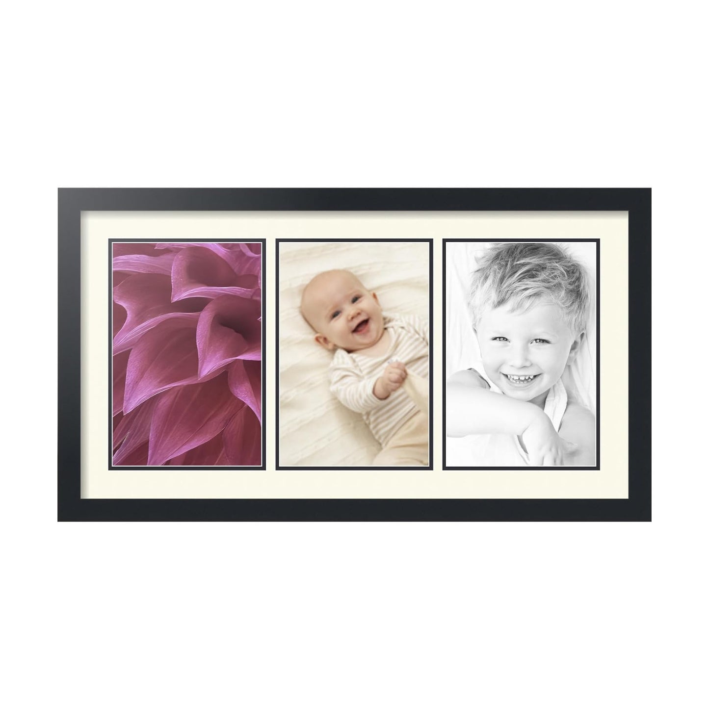 ArtToFrames Collage Picture Frame 3 Opening 3-8x12 Photo Frame | Made in USA | Black Frame Brilliant White and Black