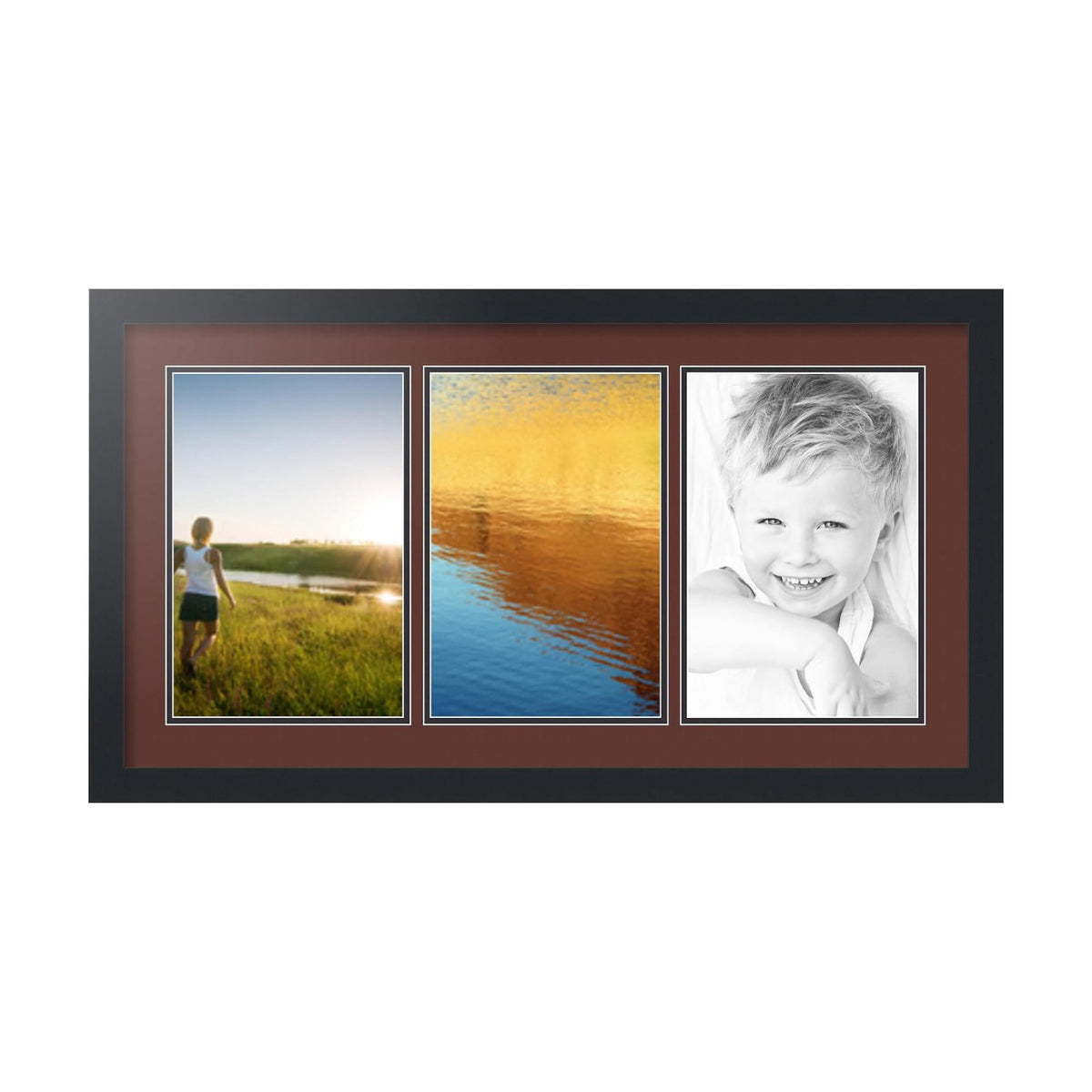 ArtToFrames Collage Picture Frame 3 Opening 3-8x12 Photo Frame | Made in USA | Black Frame Maroon and Black Mats | Wall