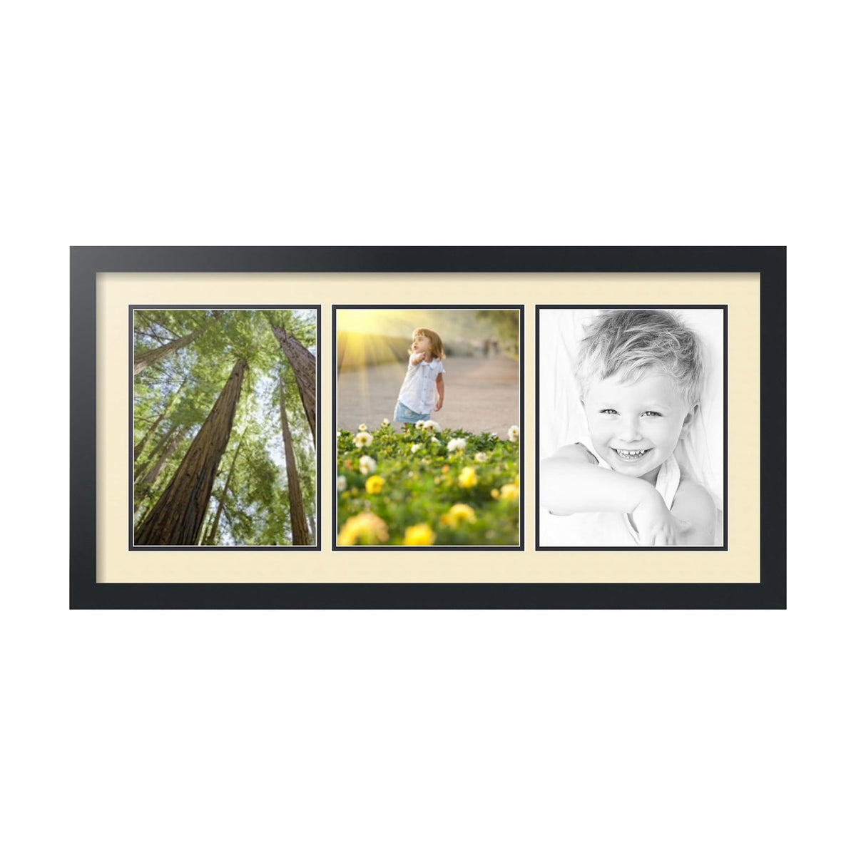 ArtToFrames Collage Picture Frame 3 Opening 3-8.5x11 Photo Frame | Made in USA | Black Frame Cream and Black Mats