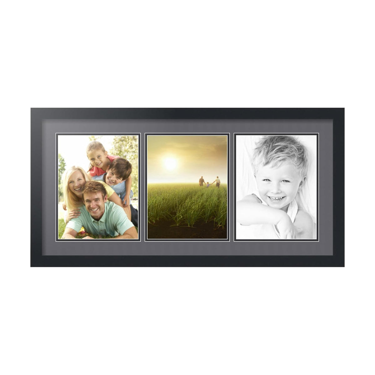 ArtToFrames Collage Picture Frame 3 Opening 3-8.5x11 Photo Frame | Made in USA | Black Frame Mountain Grey and Black