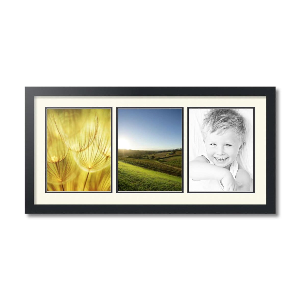 ArtToFrames Collage Picture Frame 3 Opening 3-8.5x11 Photo Frame | Made in USA | Black Frame Brilliant White and Black