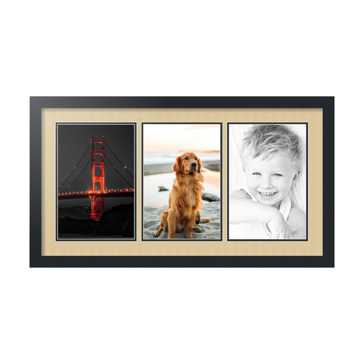ArtToFrames Collage Picture Frame 3 Opening 3-8x12 Photo Frame | Made in USA | Black Frame Green Whisper and Black Mats