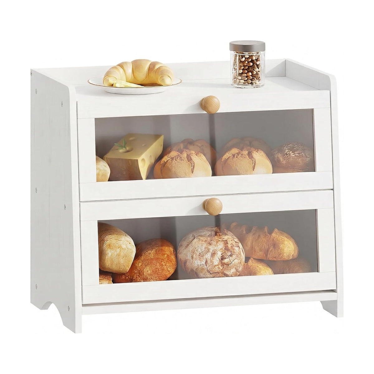 BAMBANG Bread Box for Kitchen Countertop, Extra Large Bamboo Bread Storage Container for Homemade Bread, Double Layer