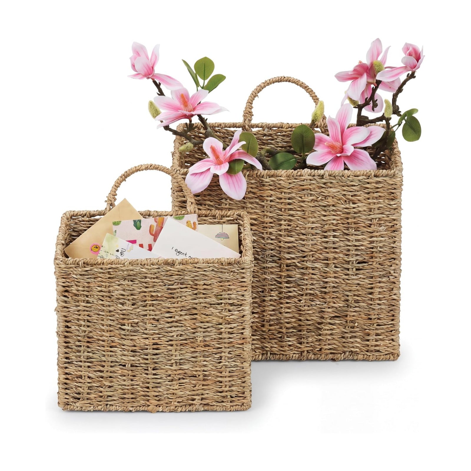 Wicker Hanging Basket for Organizing / Natural Seagrass / Set of 2