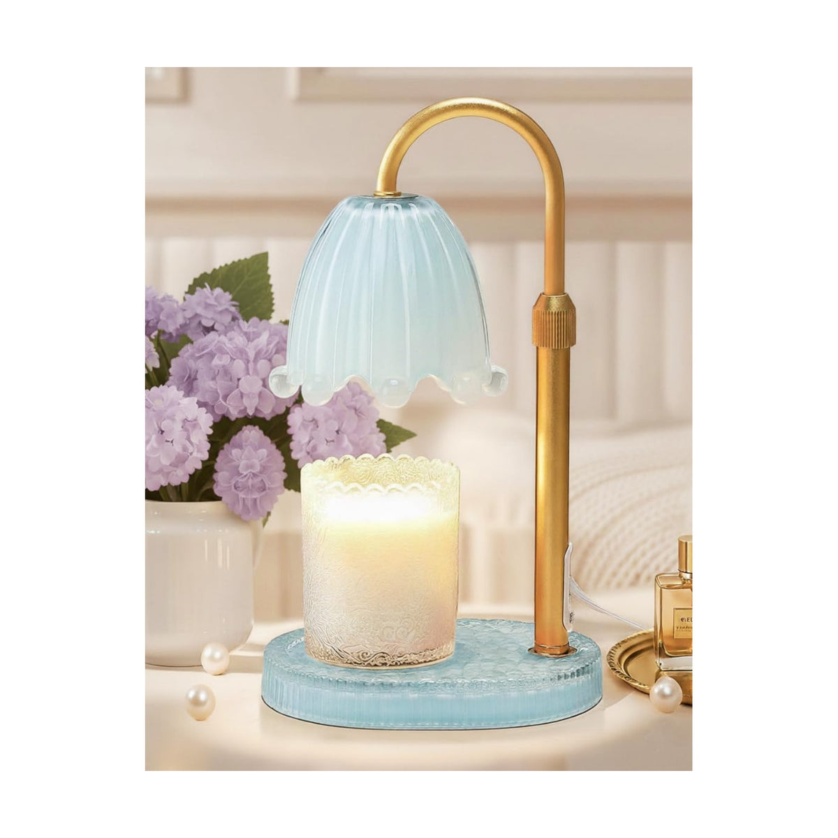 Flower Candle Warmer Lamp Glass Base with Timer & Dimmer, Mothers Day Birthday Gifts for Mom Women, Adjustable Floral