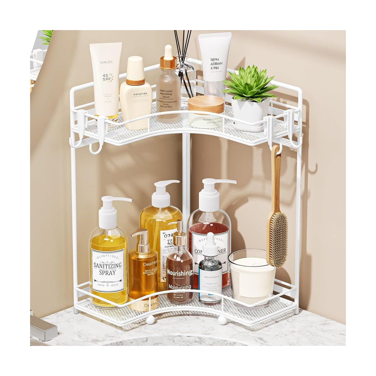 VITVITI 2-Tier Corner Bathroom Counter Organizer, Bathroom Countertop Organizer Storage for Sink, Metal Mesh Makeup