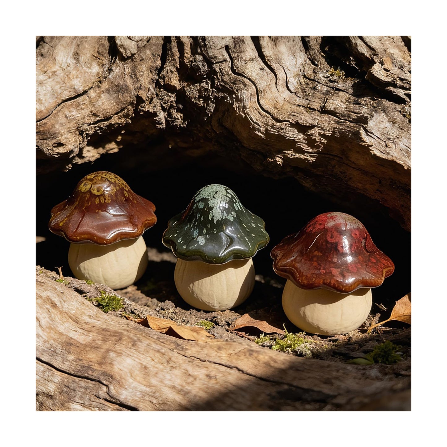 Ceramic Garden Mushroom Ornaments 3-Piece Set
