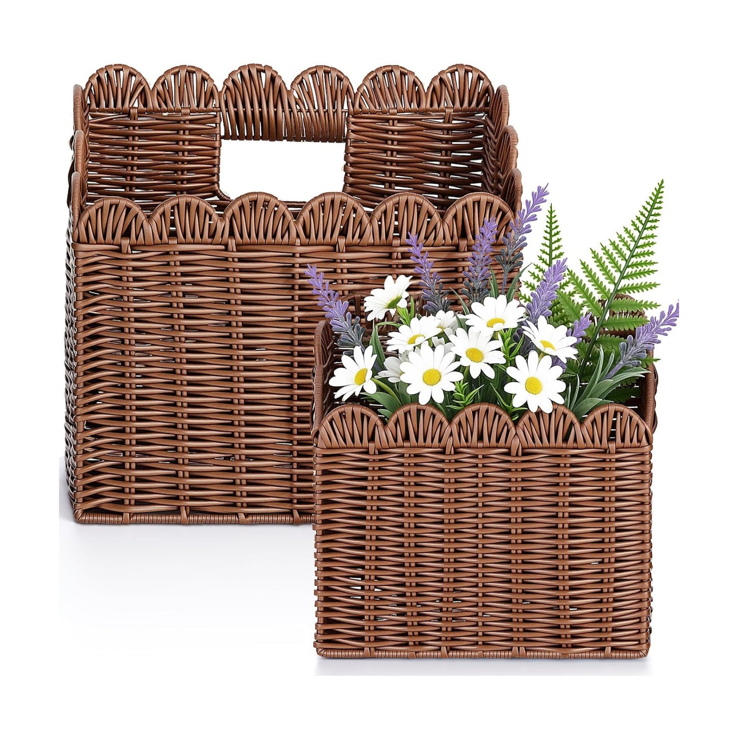 Scalloped Wicker Hanging Basket / Set of 2