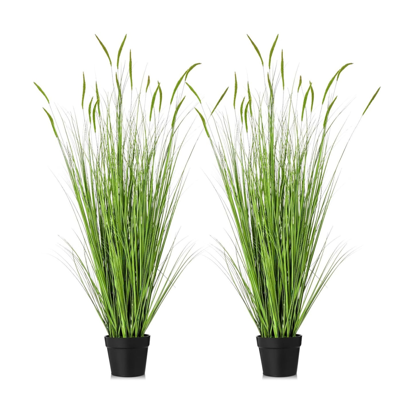 Tall Artificial Grass Plants Fake Horsetail Reed Grass Plant / 4 Ft / Green Spikes / Set of 2