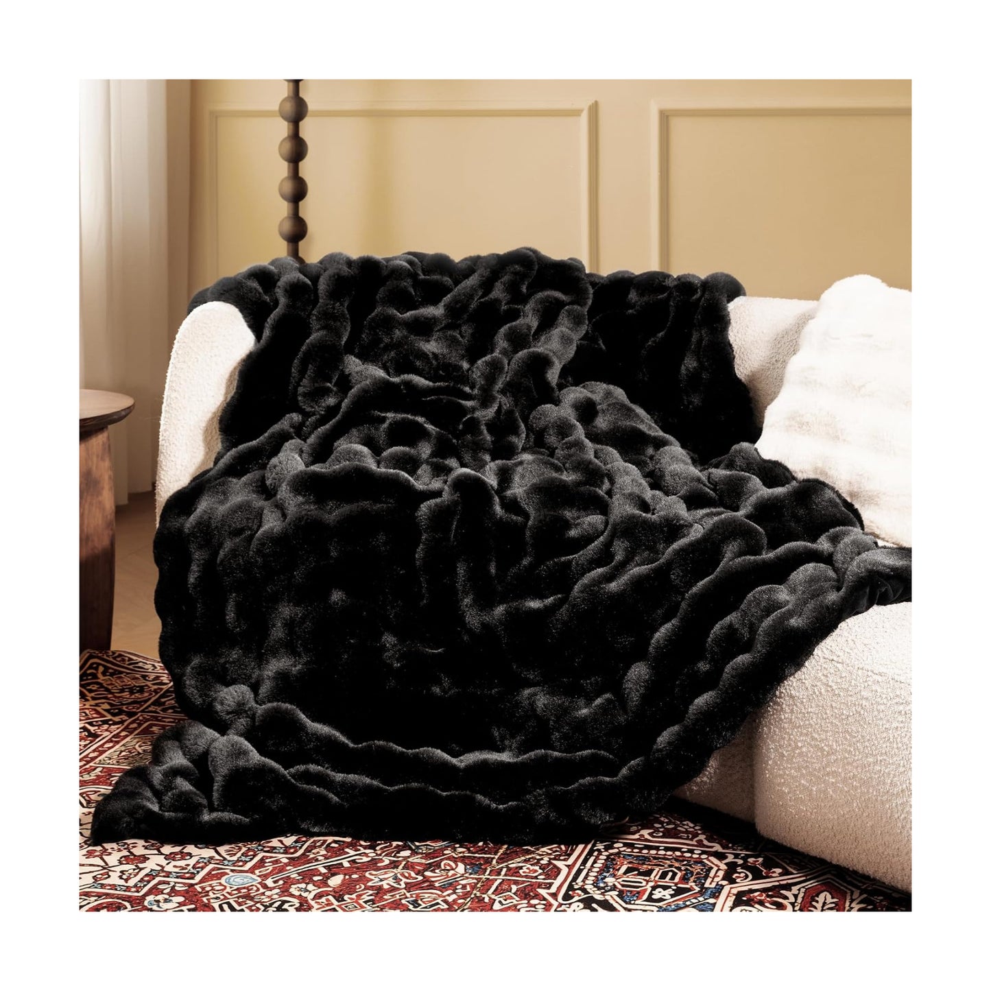 Ultra Soft Cozy Faux Fur Throw Blanket, Fuzzy Plush Thick Bubble Blanket, Luxury Fluffy Blanket for Couch, Sofa
