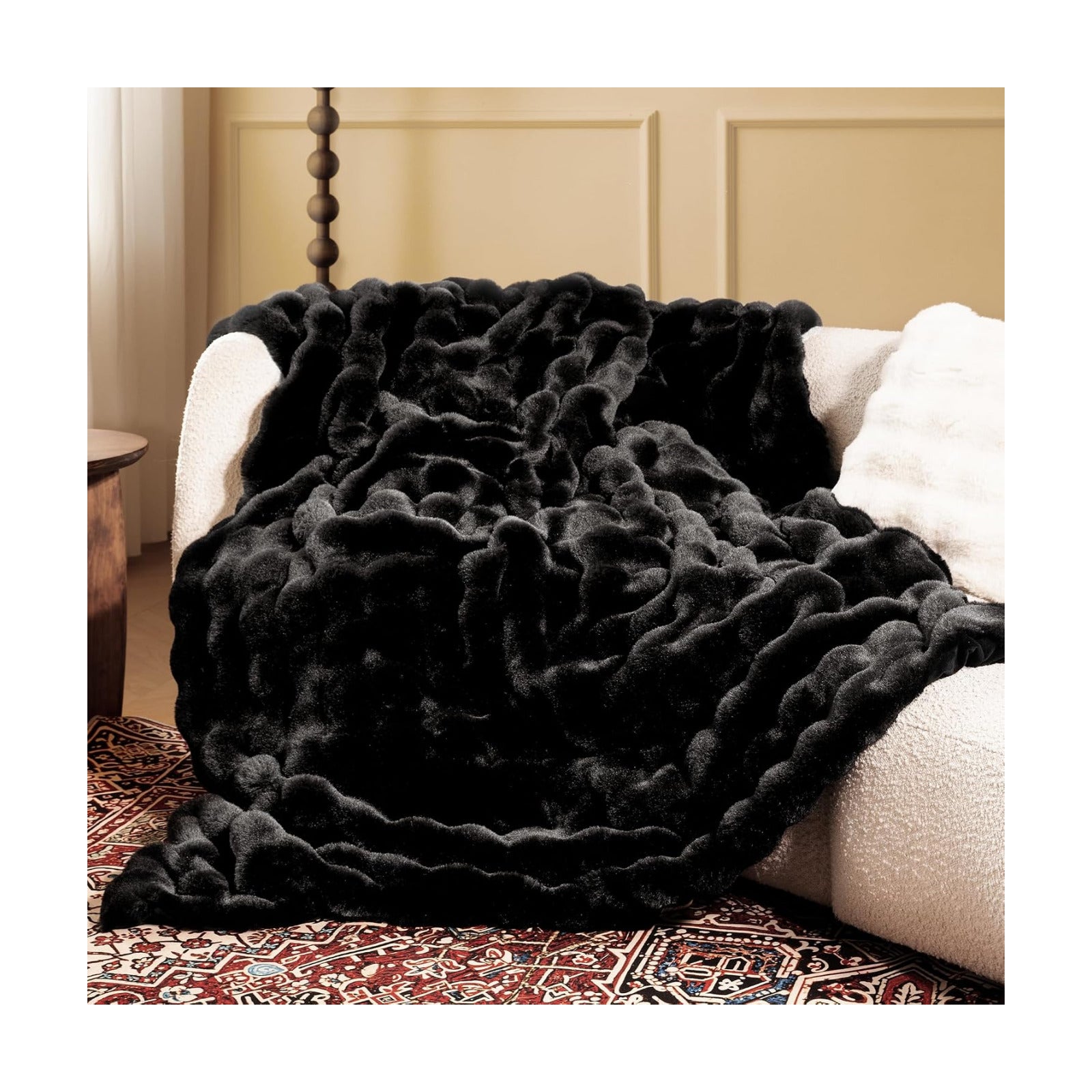 Ultra Soft Cozy Faux Fur Throw Blanket, Fuzzy Plush Thick Bubble Blanket, Luxury Fluffy Blanket for Couch, Sofa