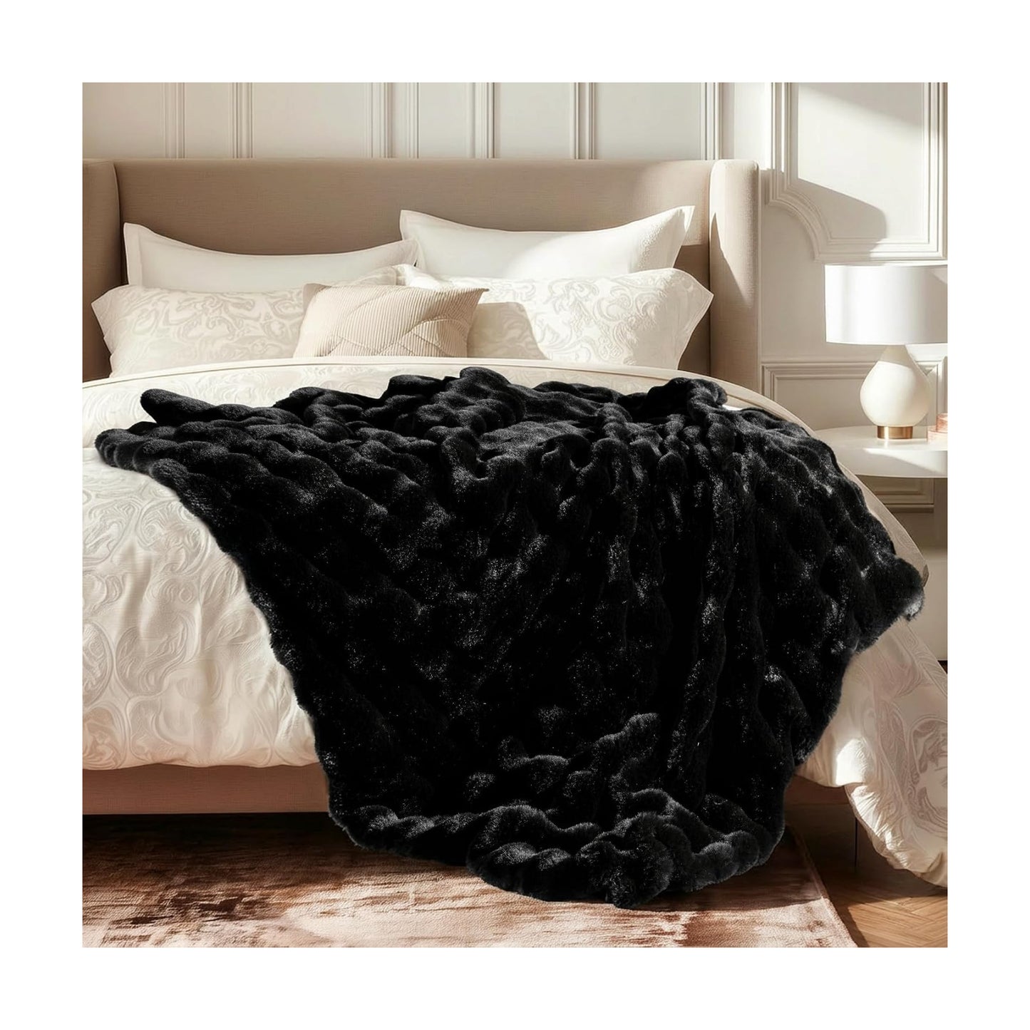 Ultra Soft Cozy Faux Fur Throw Blanket, Fuzzy Plush Thick Bubble Blanket, Oversize Luxury Fluffy Blanket for Couch