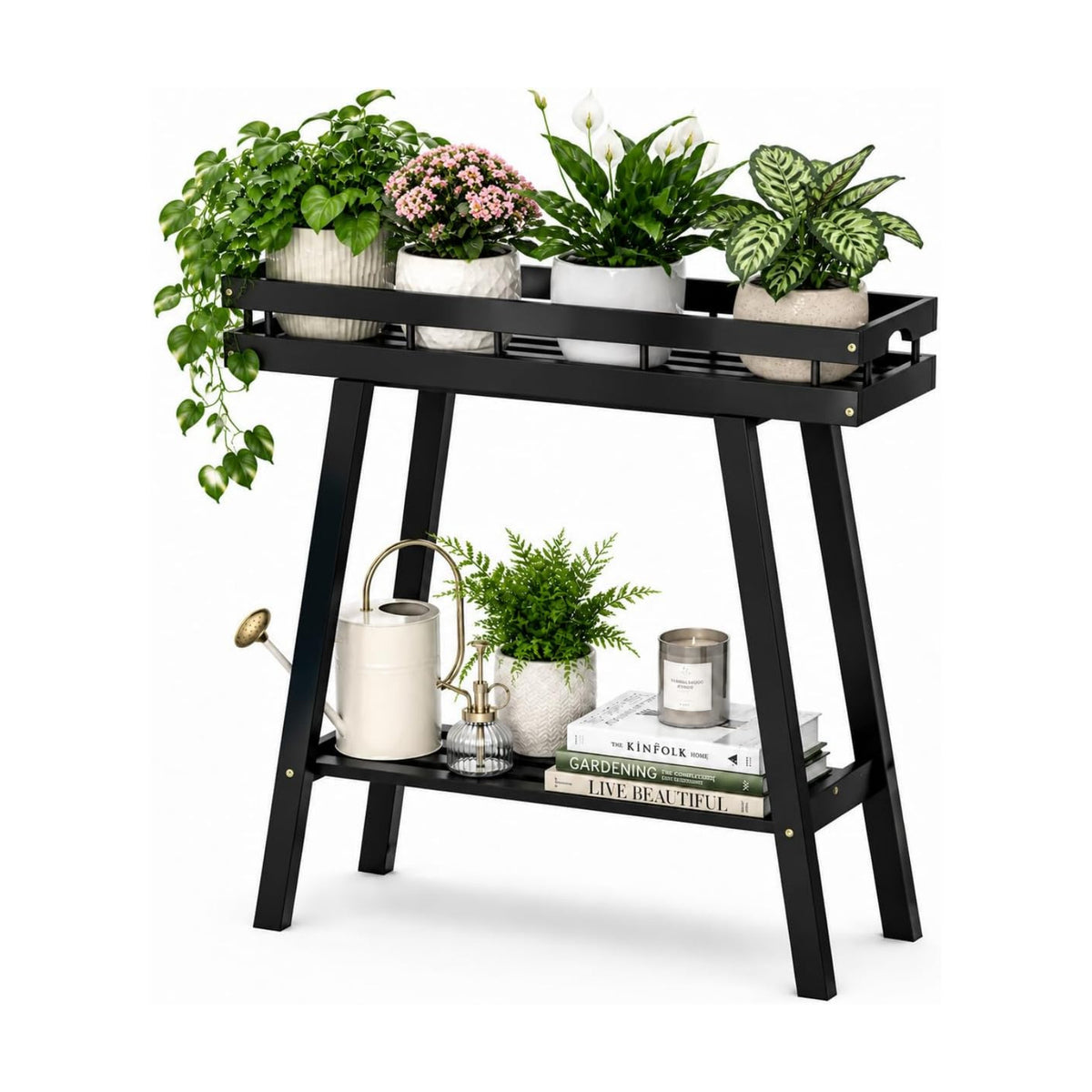 BAMBANG Bamboo Plant Stand Indoor, 2 Tier Small Plant Table, Tall Plant Stand for Indoor Plants, Window Sill Plant