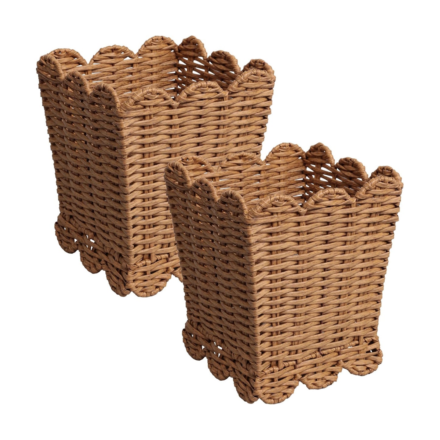 HPM1409A-SET2 Silas Modern Farmhouse Resin 3.3-Gallon Tapered Square Wicker Watebasket / Natural