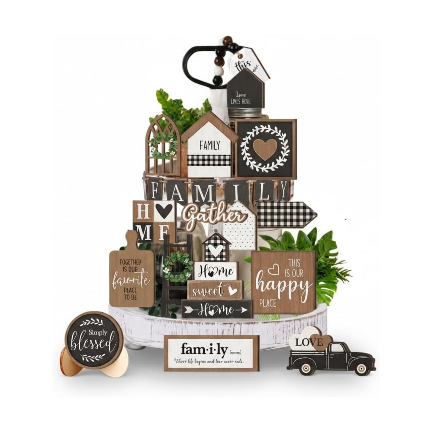Farmhouse Tiered Tray Decor Set / 5.2 x 0.6 x 6.1 / Decorative Tray / Set of 24
