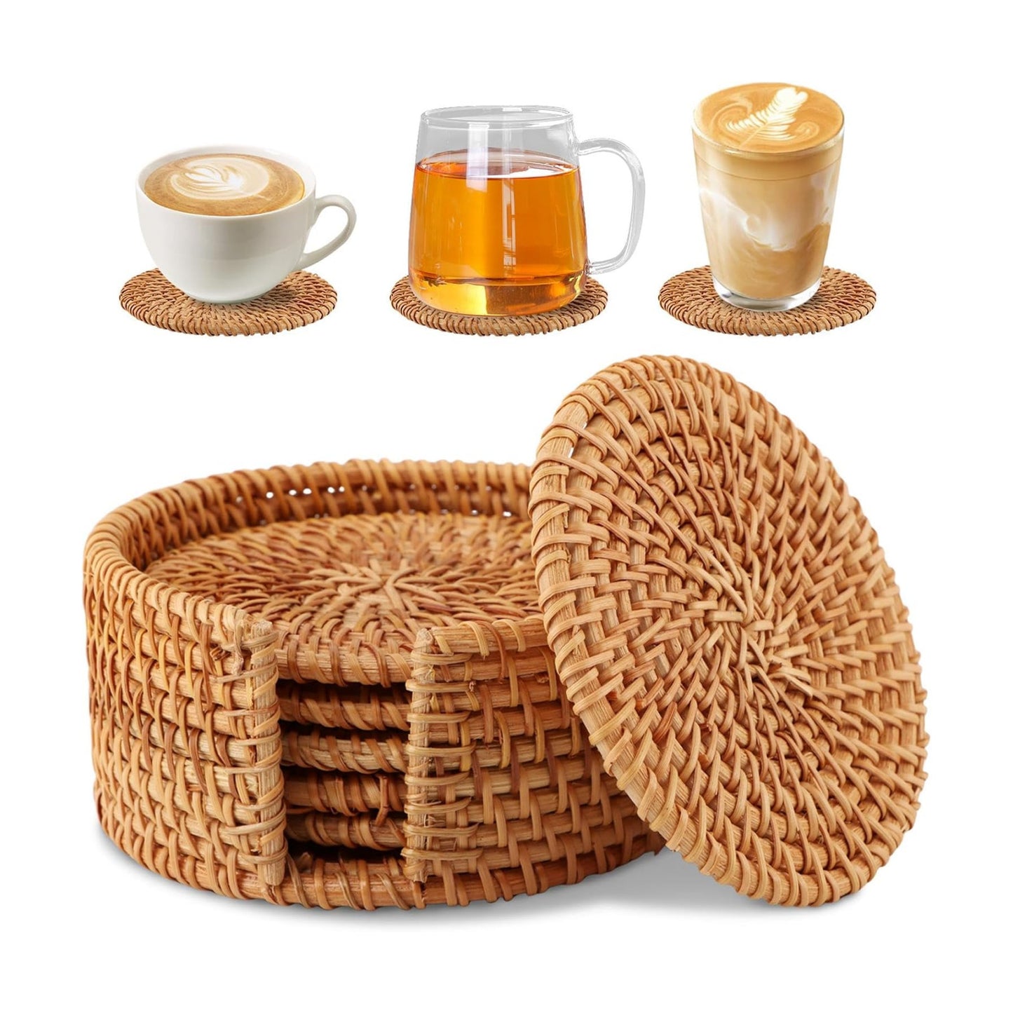 Holder / Handwoven Drink Coasters / Natural / Set of 6