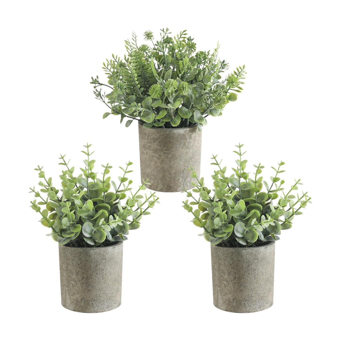 Mini Potted Fake Plants Artificial Plastic Indoor Eucalyptus Plants / Light Green / Set of 3
