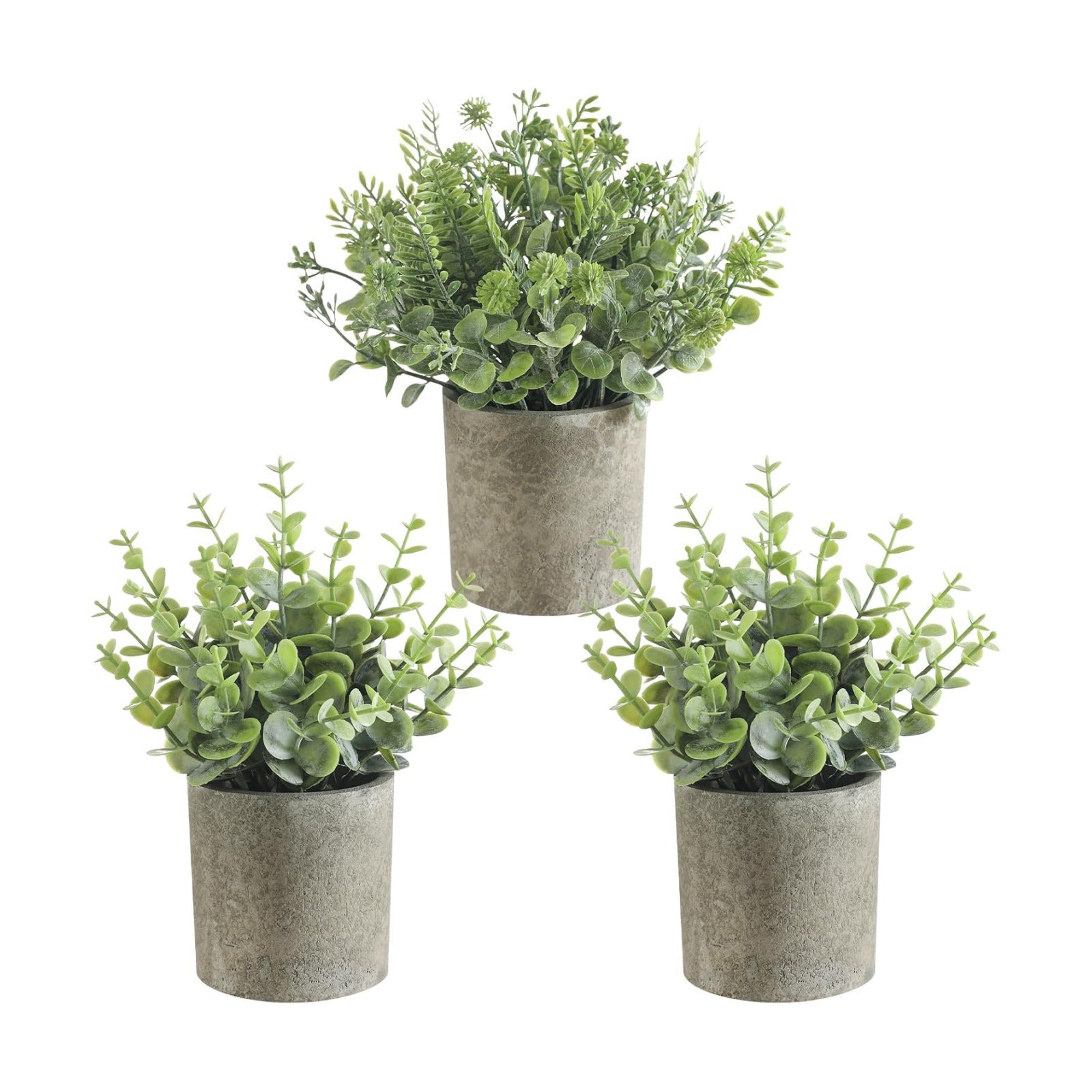 Mini Potted Fake Plants Artificial Plastic Indoor Eucalyptus Plants / Light Green / Set of 3