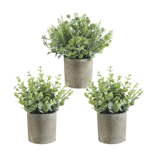 Mini Potted Fake Plants Artificial Plastic Indoor Eucalyptus Plants / Light Green / Set of 3