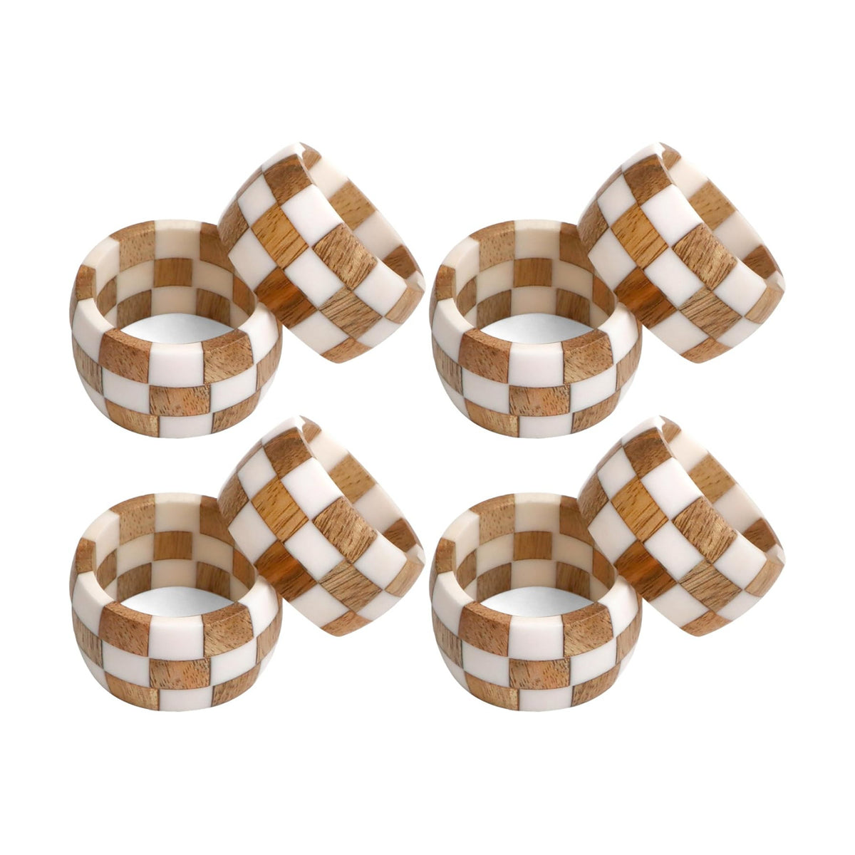 Resin & Wood Napkin Rings, Set of 8, White | 2x2x1 in each, epoxy resin & natural wood, moisture-resistant