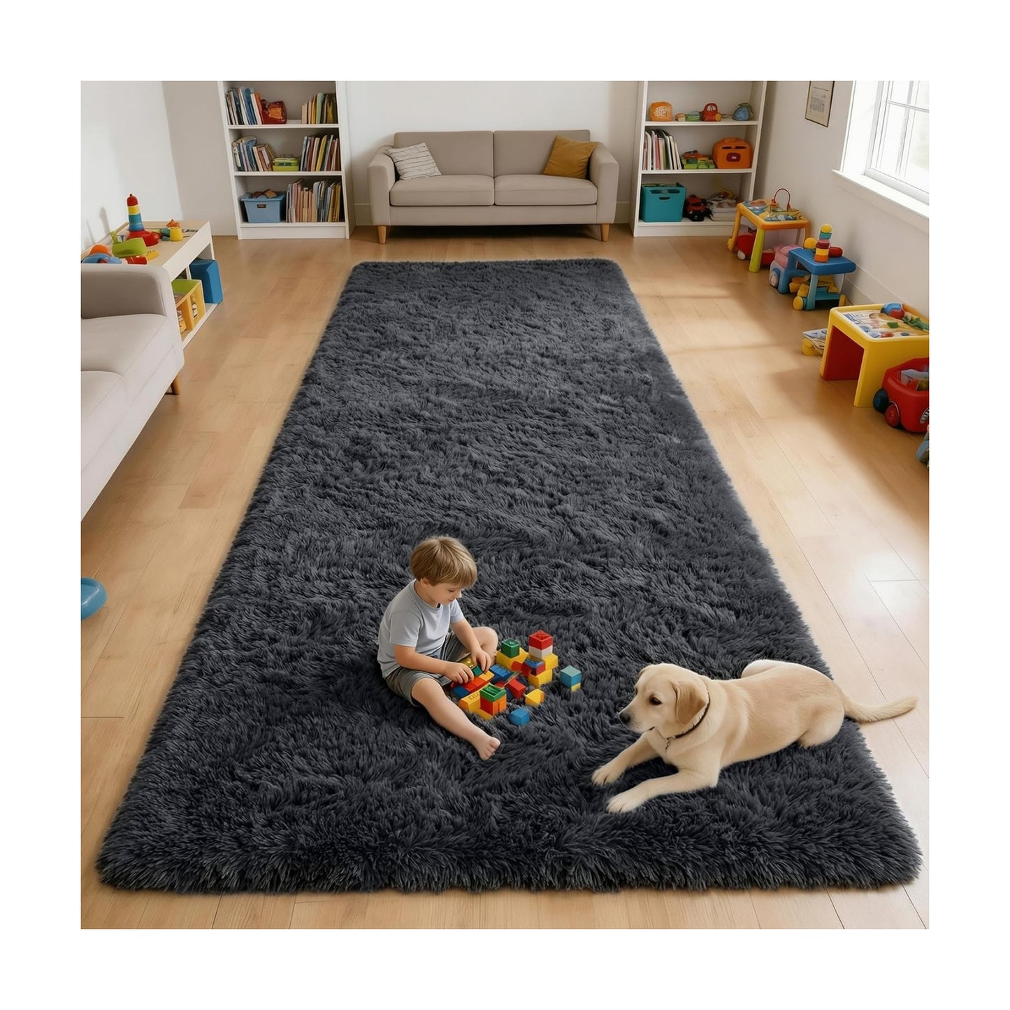 OLANLY 6x12 Machine Washable Large Area Rugs for Living Room, Bedroom, Soft Fluffy Shaggy Bedside Rug, Indoor Floor