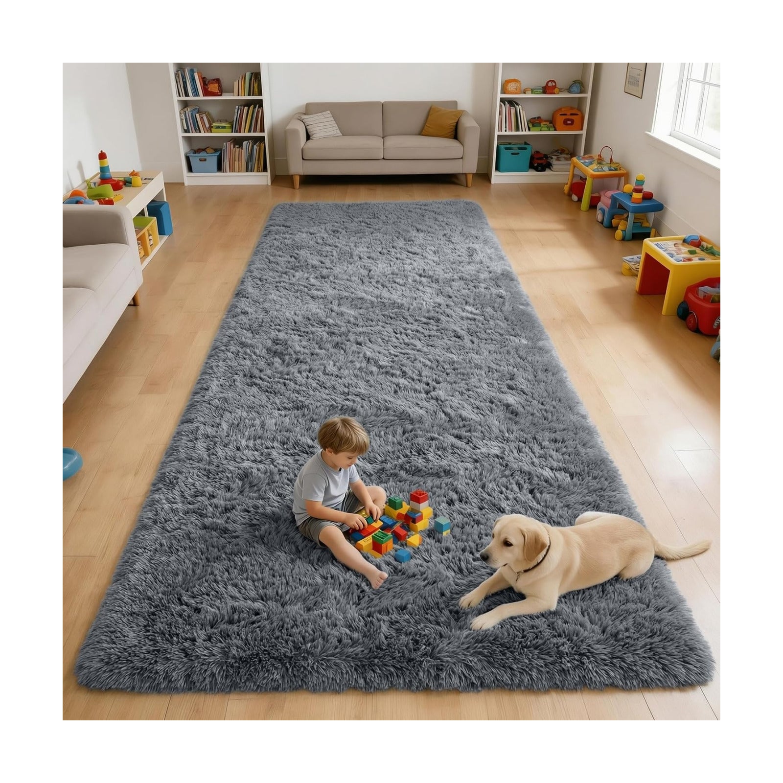 OLANLY 5x9 Machine Washable Large Area Rugs for Living Room, Bedroom, Soft Fluffy Shaggy Bedside Rug, Indoor Floor