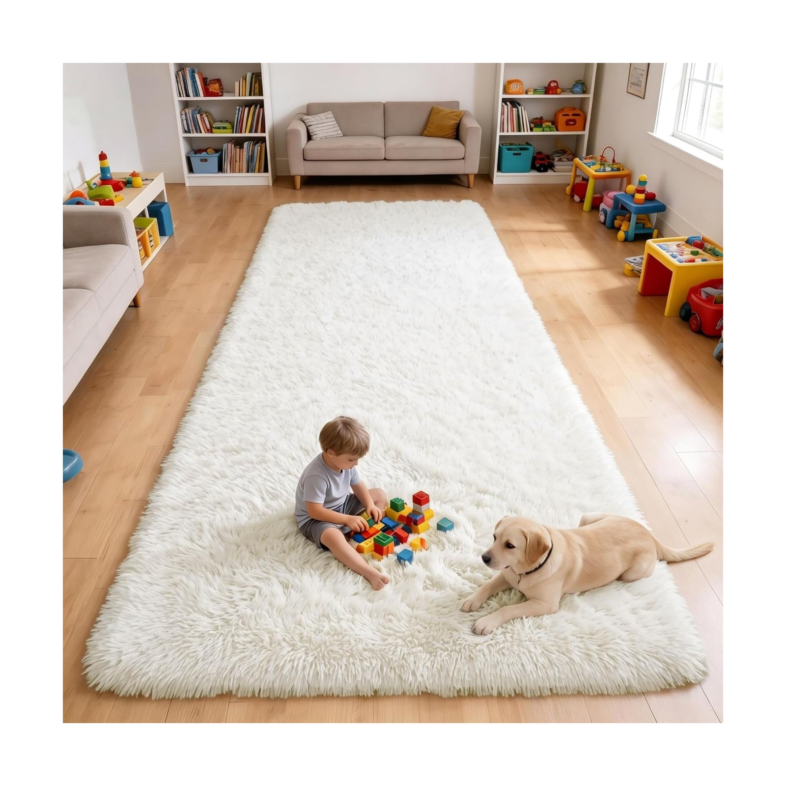 OLANLY 4x8 Area Rugs for Living Room Bedroom, Machine Washable Soft Fluffy Shaggy Bedside Rug, Indoor Floor Carpet for
