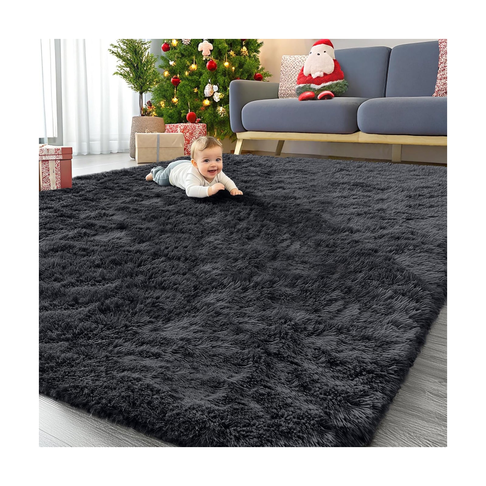 OLANLY 8x9 Machine Washable Large Area Rugs for Living Room, Bedroom, Soft Fluffy Shaggy Bedside Rug, Indoor Floor