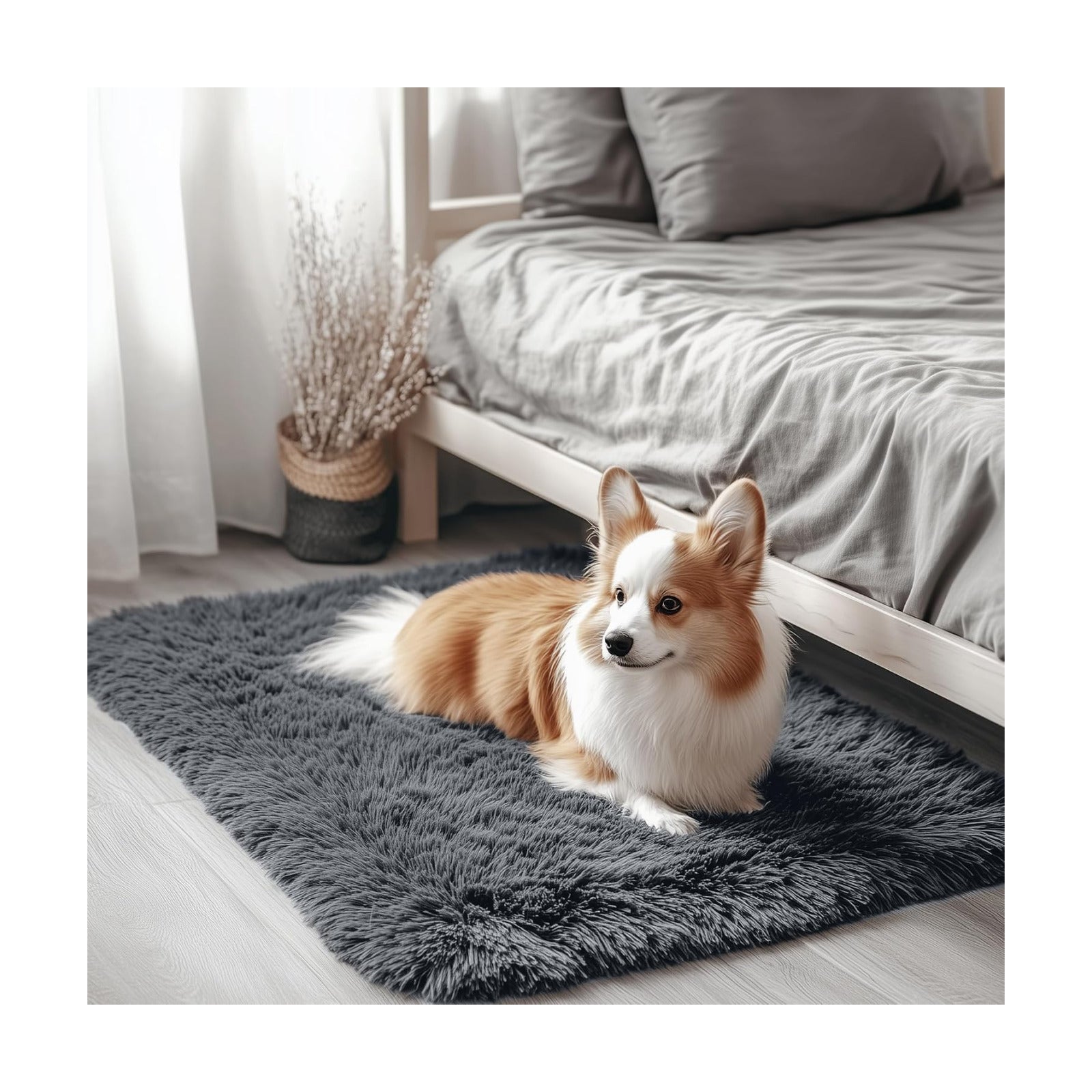 OLANLY 3x3 Machine Washable Small Bedside Rug, Soft Fluffy Shaggy Entryway Throw Rugs for Bedroom, Living Room, Indoor