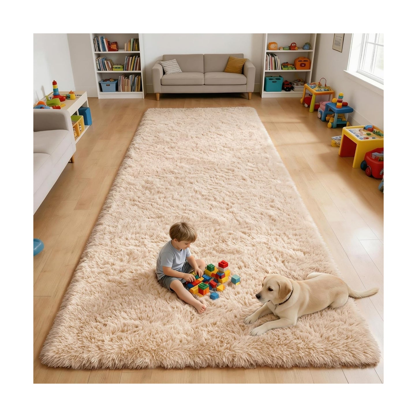 OLANLY 5x12 Machine Washable Large Area Rugs for Living Room, Bedroom, Soft Fluffy Shaggy Bedside Rug, Indoor Floor