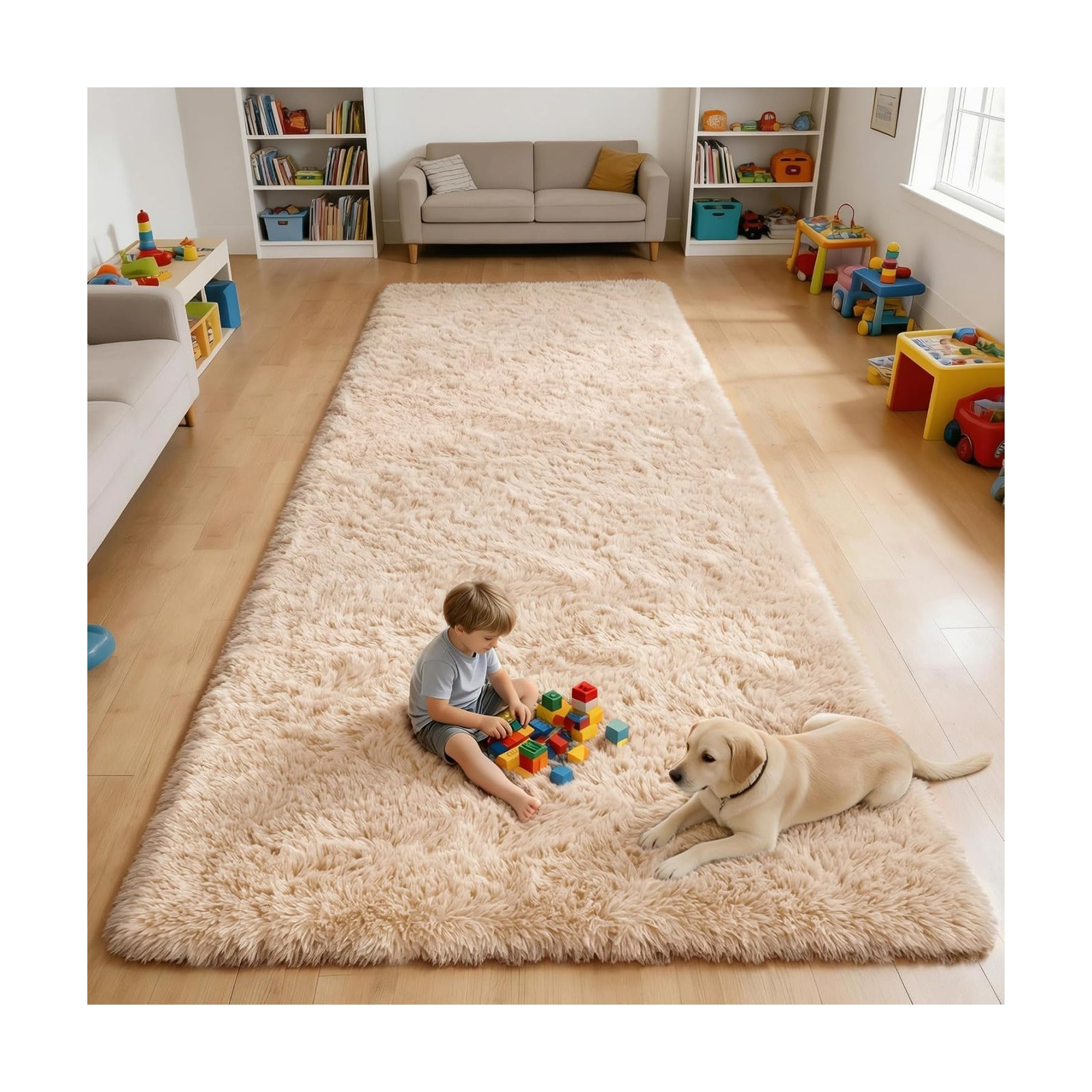 OLANLY 5x12 Machine Washable Large Area Rugs for Living Room, Bedroom, Soft Fluffy Shaggy Bedside Rug, Indoor Floor