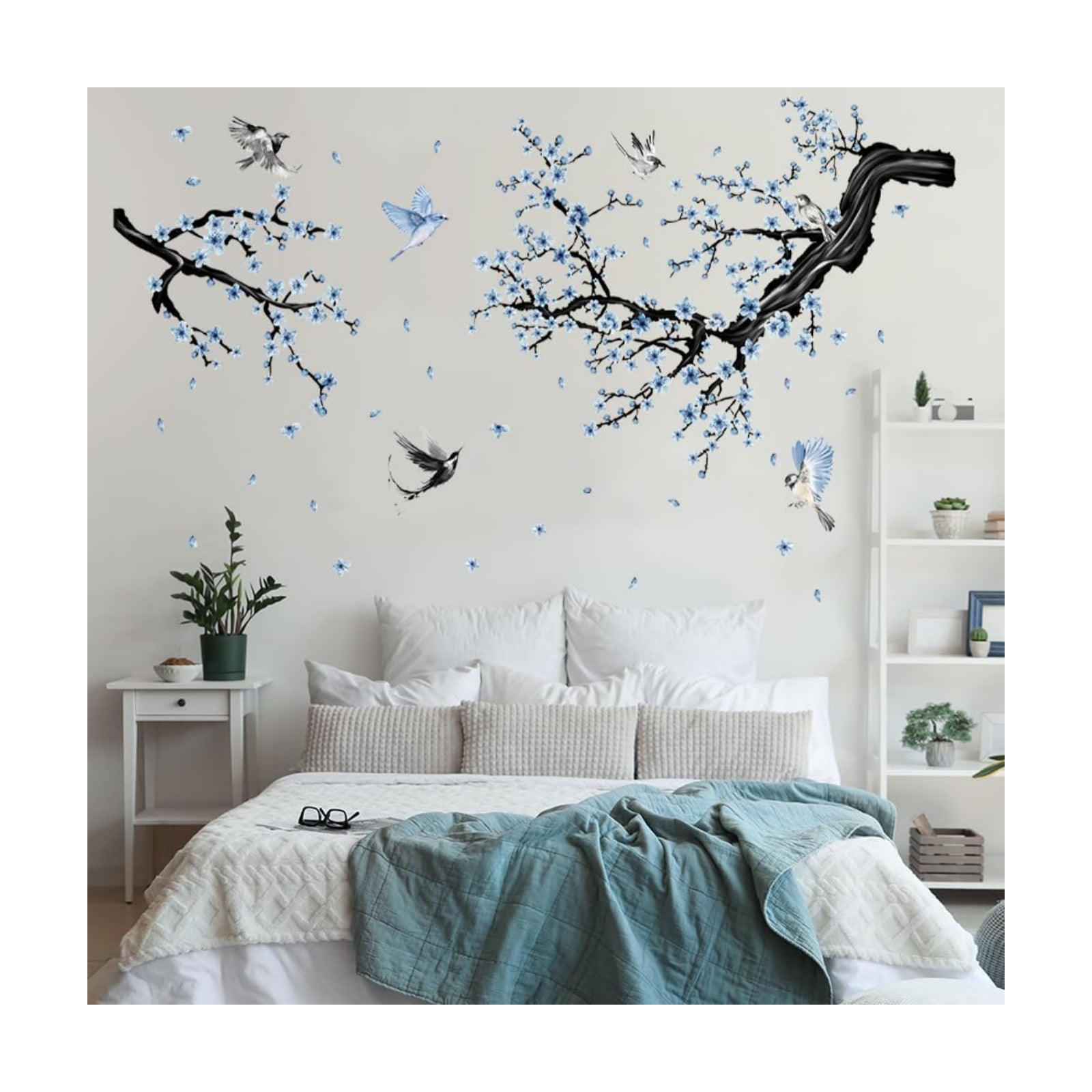 Floral Wall Sticker Hanging Vine Room Decor Large Tree Branch Wall Decals Peel / Flower / Blue