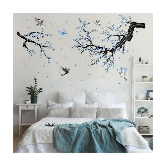 Floral Wall Sticker Hanging Vine Room Decor Large Tree Branch Wall Decals Peel / Flower / Blue