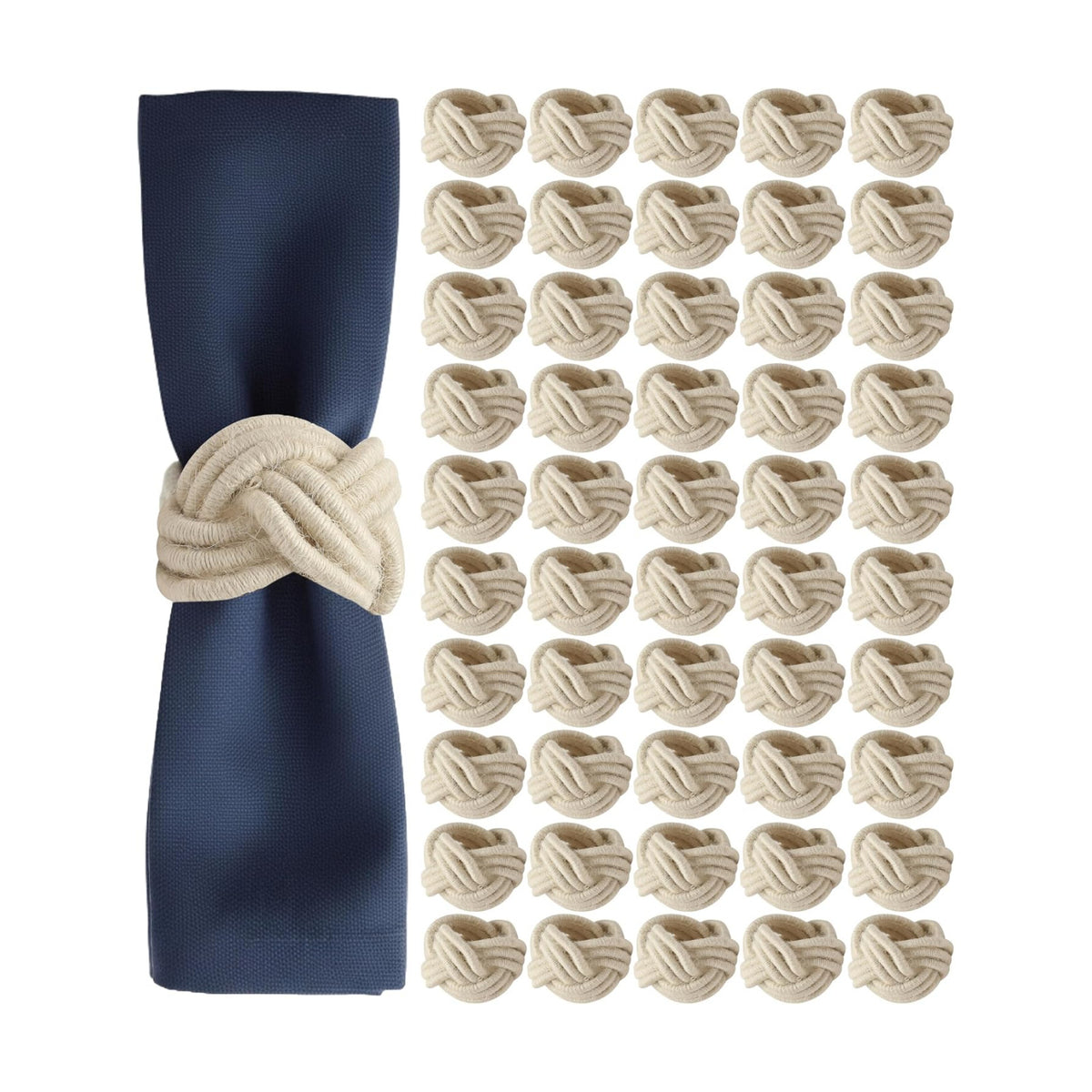Artisan Handcrafted Cotton Napkin Rings Set of 50, Rustic Farmhouse Coastal Table Decor, Beach House Dining, Bohemian