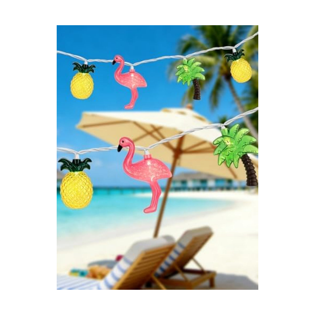 Upgraded 20 LED Tropical String Lights - Pineapple Flamingo Palm Tree Mixed