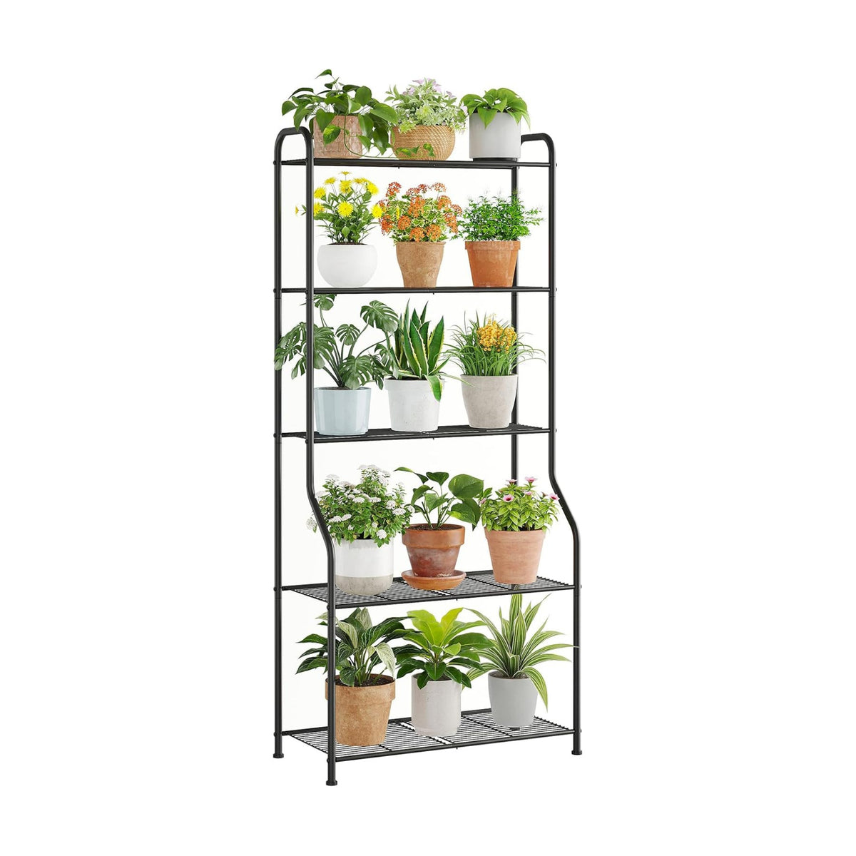 5-Tier Corner Plant Stand, Metal Black Flower Pot Rack, Indoor Outdoor Heavy Duty Shelf (Black, 5 Tier)